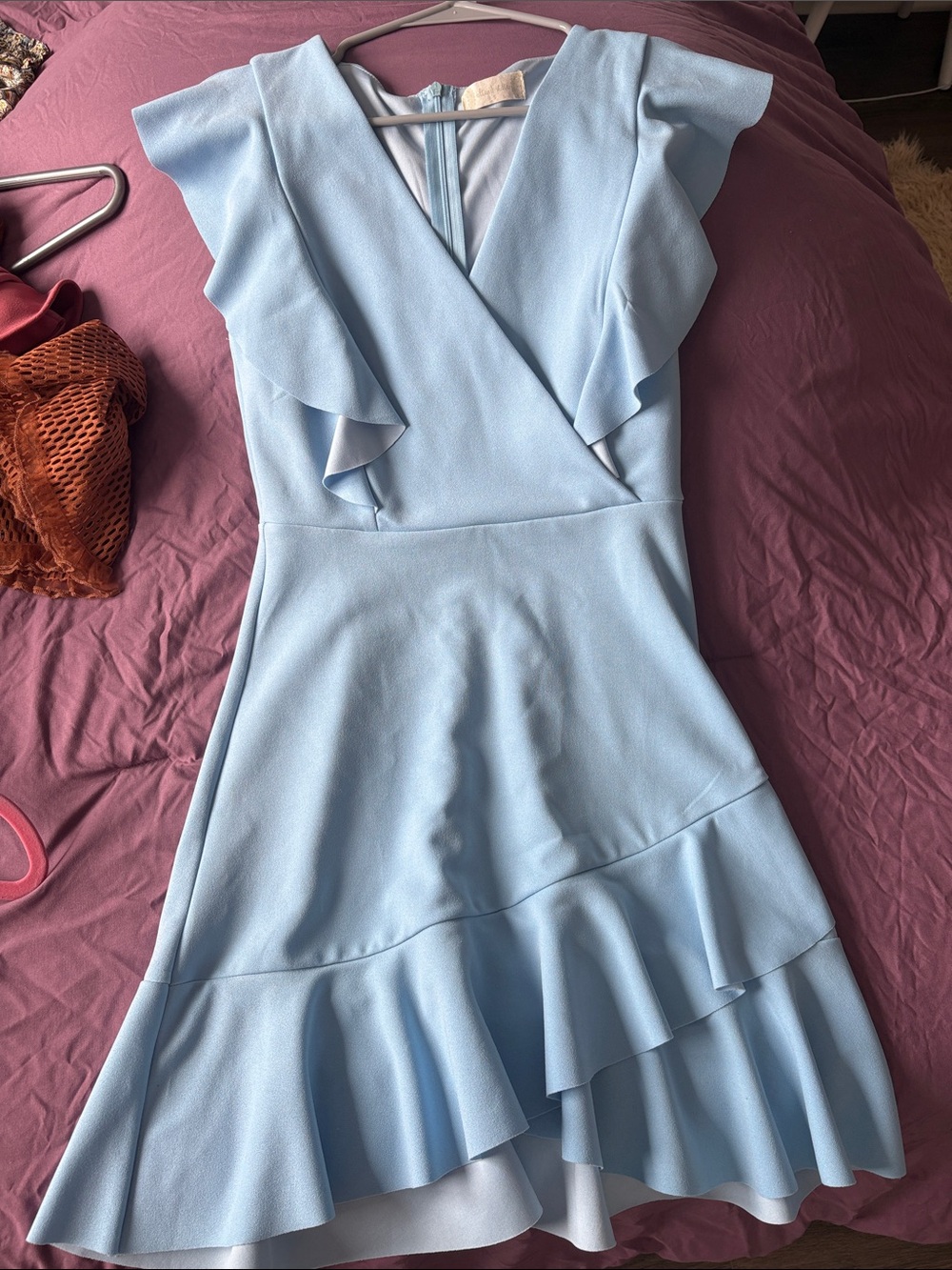 Altar'd State Light Blue Ruffle Wrap Mini Dress